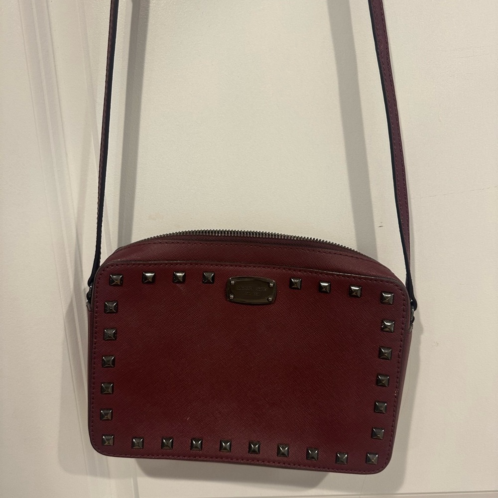 Michael Kors Burgundy Studded Crossbody Bag